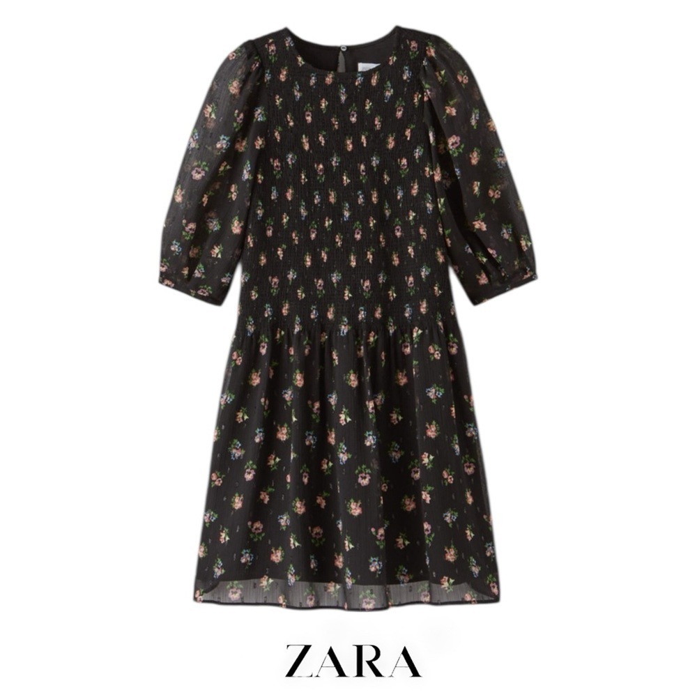 ZARA | Black | Dress with Colorful Floral Design